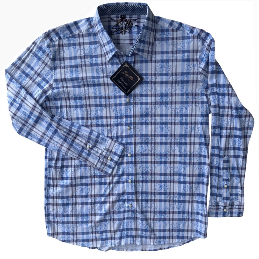 NWT SCULLY Signature Soft Series Western Snap Shirt Plaid Floral Print Men Large